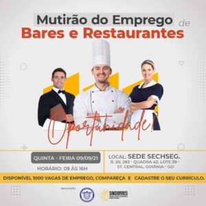 Bares e restaurantes oferecem mil vagas de emprego em Goiânia